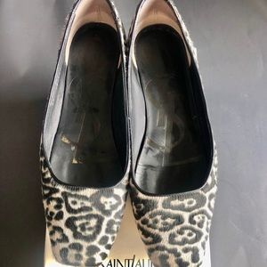 Yves Saint Laurent leopard fur flats